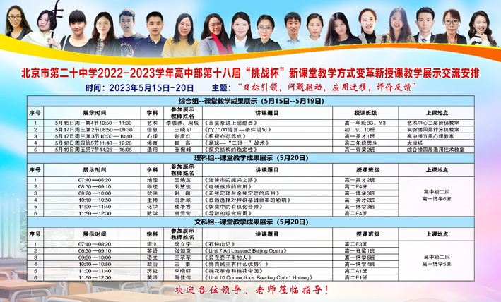展示促发展 挑战迎高峰——北京市第二十中学高中部开展十八届“挑战杯”教学比武展示交流活动